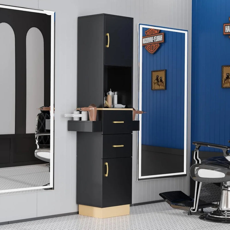 Tower Hair Salon Station with 2 Drawers & 2 Storage Cabinets