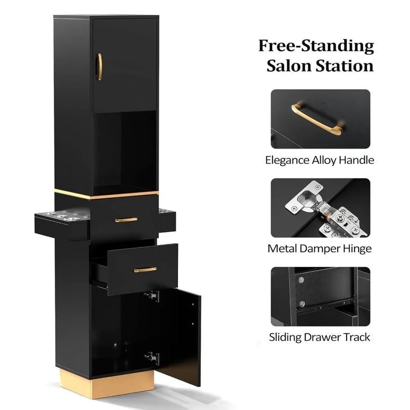 Tower Hair Salon Station with 2 Drawers & 2 Storage Cabinets