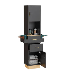 Tower Hair Salon Station with 2 Drawers & 2 Storage Cabinets